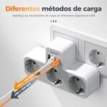 TESSAN Thief Enchufes Planos con USB C, 6 en 1 Thief Tomas USB Múltiples, Cargador Múltiple Triple 3600W, Regleta de Pared para Oficina, Cocina, Compatible con Móviles, Blanco y Gris