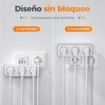 TESSAN Thief Enchufes Planos con USB C, 6 en 1 Thief Tomas USB Múltiples, Cargador Múltiple Triple 3600W, Regleta de Pared para Oficina, Cocina, Compatible con Móviles, Blanco y Gris
