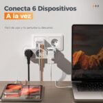 TESSAN Thief Enchufes Planos con USB C, 6 en 1 Thief Tomas USB Múltiples, Cargador Múltiple Triple 3600W, Regleta de Pared para Oficina, Cocina, Compatible con Móviles, Blanco y Gris