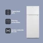 Candy CDG1S514EW – Frigorífico combinado, 211L, Cajón Greenery, Iluminación LED, Puerta reversible, 41DB, Alarma en puerta, Ancho 55 cm, Alto 1,45 m, Blanco