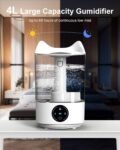 Humidificador silencioso para bebés, humidificador aromático de 4 litros con 4 modos de niebla hasta 48 horas, 28 dB y sin BPA para dormitorio, oficina, viajes