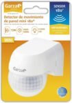 Garza – Mini detector de movimiento por infrarrojos para interior y exterior, protección IP44, tiempo y brillo regulables, ángulo de detección 180°, blanco