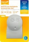 Garza – Mini detector de movimiento por infrarrojos para interior y exterior, protección IP44, tiempo y brillo regulables, ángulo de detección 180°, blanco