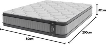 Cecotec Colchón Híbrido Flow 8900 Hybrid 80×200. Multicapa, Núcleo de Muelles Ensacados SpringCore y Viscoelástica ViscoCare+, Altura 32 cm, Firmeza Medio Alta, SepareMuv & BreathSoft+