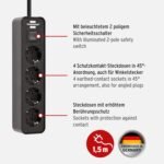 Brennenstuhl Ecolor Regleta con 4 tomas (cable de 1,5 m, con interruptor) negro