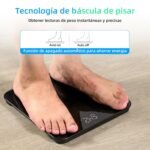Báscula de Baño, Báscula Digital con Pantalla LED, Báscula de Peso Corporal de Alta Precisión, Máximo 180 kg, Tecnología Step-on, Negra