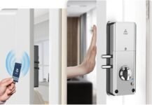 Compatible con la cerradura de puerta inteligente TTlock con diseño invisible, múltiples métodos de desbloqueo y seguridad mejorada para sus puertas de madera (Plata)