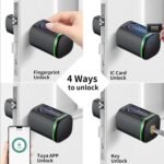 Cerradura con Huella Dactilar, Cilindro Biotech, IP65, con Dos Tarjetas, Dos Juegos de Llaves, con Bluetooth, Apto para Puertas de 35-60 mm Smart Lock Exterior Puerta Electrónica (Negro)