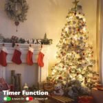 Joomer 4 luces navideñas para exteriores con pilas, 5 m, 50 luces LED de Navidad, 8 modos, decoración navideña LED para exteriores, para festivales, bodas, jardines, terrazas, blanco cálido