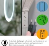 Espejo de baño LED 80 x 60 cm con iluminación Espejo de baño rectangular con luz antiniebla, espejo de pared táctil, blanco cálido/blanco frío, enchufe, reloj