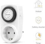 Garza – Temporizador analógico interior, juego de 2, enchufe programable, temporizador diario (24h), máx 3680W, 16a/230V/50Hz, blanco