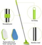 Fregadora de baño, fregadora para limpieza, limpiador de azulejos extensible 2 en 1 con cabezal ajustable, esponja de cepillo limpio extraíble para zócalos, baño, bañera o pared del piso