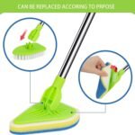 Fregadora de baño, fregadora para limpieza, limpiador de azulejos extensible 2 en 1 con cabezal ajustable, esponja de cepillo limpio extraíble para zócalos, baño, bañera o pared del piso