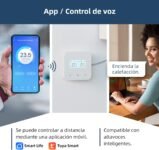 Termostato wifi con batería, apto para calderas de gas de 2 hilos. Termostato programable diario, controlable vía Tuya o Smart Life. Es compatible con el Asistente de Google y Alexa.