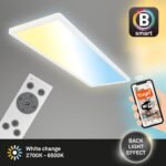 BRILONER – Smart Home LED Lámpara de Techo Plana, Control por Voz App, Regulable, CCT, Lámpara LED, Lámpara de Techo LED, Lámpara de Salón, Panel LED, Cocina, Dormitorio, 58 x 20 x 3 cm, Blanco
