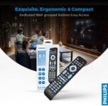 Philips SRP2018/10 – Mando a Distancia Universal TV, Controlador 8 en 1, Botón Inteligente, Códigos IR hasta 8000 Códigos, Configuración Sencilla, Negro