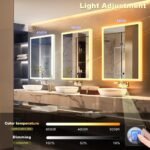 GANPE Espejo de baño LED Sensor de movimiento Bluetooth iluminado regulable montado en la pared Espejo de maquillaje antivaho IP44 impermeable vertical y horizontal (70_x_50_cm)