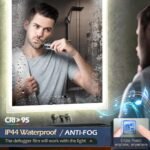 GANPE Espejo de baño LED Sensor de movimiento Bluetooth iluminado regulable montado en la pared Espejo de maquillaje antivaho IP44 impermeable vertical y horizontal (70_x_50_cm)