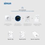 SIMON – Base Multifix, Enchufe Múltiple, 3 tomas Shuko 16A y 2 USB A+C, Carga Rápida, Regleta con Tierra, Empotrable, Pared o Superficie, 250V, 3680W, Blanco