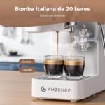 AMZCHEF Cafetera Espresso 20 Bar con Espumador de Leche Cafetera Espresso Pequeña Profesional para Capuchino, Latte y Macchiato, Tanque de Agua de 1,5 L, 1350 W, Blanca