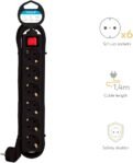 Garza Power – Regleta de 6 Tomas con Interruptor y Toma de Tierra | Ladrón múltiple de 1,4 metros | Hasta 3680W | Protección Infantil | Cable H05W-F 3G | Negro