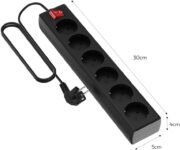 Garza Power – Regleta de 6 Tomas con Interruptor y Toma de Tierra | Ladrón múltiple de 1,4 metros | Hasta 3680W | Protección Infantil | Cable H05W-F 3G | Negro