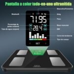 Báscula de Baño con Pantalla a Color, Báscula de Grasa Corporal y Músculo con 20 Datos de Salud, Peso Digital Bluetooth para 24 Usuarios, Analizador de Composición Corporal, 180 kg