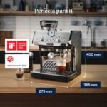 De’Longhi Perfetto La Specialista Arte, Cafetera espresso y capuchino con bomba, Máquina de café en grano, 3 recetas preestablecidas, 8 niveles de molido, EC9155.MB, Metal/Negro