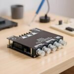 Placa amplificadora de Audio, 9,3 x 9 x 2,2 cm, aleación de Aluminio, módulo Receptor de Sonido inalámbrico de 2.1 Canales, Teatro, hogar, Coche, Estudio, Accesorio de Altavoces
