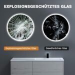 YOLEO Espejo de Baño LED Redondo 60 x 60 cm con Interruptor Táctil y Vidrio Antideflagrante, Blanco Frío 6400 K