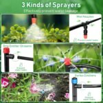 Sistema de riego de jardín, riego automático de 65 m + 10 m, kit de riego por goteo de 152 piezas con boquilla de aspersión ajustable, flores masivas, plantas de patio, riego, agricultura