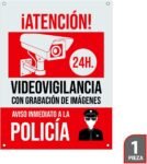 Póster de videovigilancia – Placa de alarma conectada – Pósteres Área de videovigilancia – Aviso a la policía 20 x 15 cm Rojo Interior/Exterior (Póster de videovigilancia de 1 pieza)