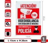 Póster de videovigilancia – Placa de alarma conectada – Pósteres Área de videovigilancia – Aviso a la policía 20 x 15 cm Rojo Interior/Exterior (Póster de videovigilancia de 1 pieza)