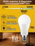 Bombilla inteligente LED iLC Alexa E27 de 12 W, compatible con Alexa (se necesitan dispositivos Echo), 2700 K-6000 K (paquete de 2)