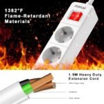 POWSAF Regleta de 4 tomas con 4 puertos USB, máx. 4000 W y 16 A, con toma USB-C, soporte de pared, interruptor, para teléfonos inteligentes, portátiles, blanco.