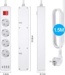 POWSAF Regleta de 4 tomas con 4 puertos USB, máx. 4000 W y 16 A, con toma USB-C, soporte de pared, interruptor, para teléfonos inteligentes, portátiles, blanco.