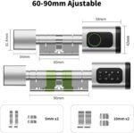 Smart Lock, Cerradura Electrónica, Smart Lock Cilindro Regulable 60-90 mm (30/30.45/45), Cerraduras Inteligentes para Puertas, con RFID, App, Huella, Botón y Llave para Desbloquear
