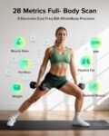 runstar Báscula de baño de peso corporal y grasa, 8 electrodos IMC y masa muscular, monitor corporal de alta precisión con 28 medidas, aplicación y pantalla de 3 calibres
