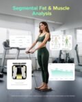 runstar Báscula de baño de peso corporal y grasa, 8 electrodos IMC y masa muscular, monitor corporal de alta precisión con 28 medidas, aplicación y pantalla de 3 calibres