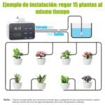 Sistema de riego automático, kit de riego por goteo de bricolaje, sistema de riego recargable con alarma de escasez de agua y falta de energía, tiempo ajustable, puede regar 15 macetas
