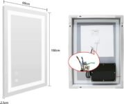 SaniteModar Espejo de Baño con Luz 60 x 100 cm – Ultra Brillante y Antivaho – Espejo de Baño LED de Pared – Instalación Vertical/Horizontal, IP44 Resistente al Agua
