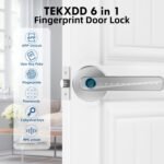 Smart Lock – Cerradura Electrónica 6 en 1, Huella Digital, App, Tarjeta IC, NFC, Contraseña, Llave Mecánica, Alarma de Batería Baja, Contraseña Antiespía, Apto para Interior, Plata