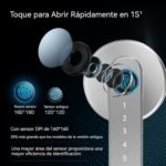 Smart Lock – Cerradura Electrónica 6 en 1, Huella Digital, App, Tarjeta IC, NFC, Contraseña, Llave Mecánica, Alarma de Batería Baja, Contraseña Antiespía, Apto para Interior, Plata