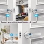 Smart Lock – Cerradura Electrónica 6 en 1, Huella Digital, App, Tarjeta IC, NFC, Contraseña, Llave Mecánica, Alarma de Batería Baja, Contraseña Antiespía, Apto para Interior, Plata