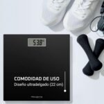 Rowenta Premiss BS1400 Báscula de Baño con Pantalla LCD, Diseño Delgado, 2 cm de Alto, Hasta 150 kg y 100 g de Precisión, Encendido/Apagado Automático, Negro