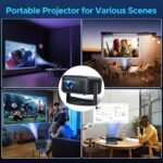 Proyector Portátil 4K y 1080P HD | Wi-Fi, Bluetooth | Enfoque automático y Keystone | Soporte 360° | Compatible con Smartphone, HDMI, USB, TV, Laptop | Conexión de pantalla espejo