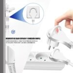 EXTRASTAR Regleta de Extensión con 3 Tomas, Cable 1,5 M Enchufe Plano, para Hogar, Oficina y Viajes, 16A, 250V, 3680W, Blanco