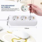 EXTRASTAR Regleta de Extensión con 3 Tomas, Cable 1,5 M Enchufe Plano, para Hogar, Oficina y Viajes, 16A, 250V, 3680W, Blanco