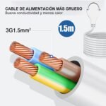 EXTRASTAR Regleta de Extensión con 3 Tomas, Cable 1,5 M Enchufe Plano, para Hogar, Oficina y Viajes, 16A, 250V, 3680W, Blanco