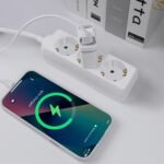 EXTRASTAR Regleta de Extensión con 3 Tomas, Cable 1,5 M Enchufe Plano, para Hogar, Oficina y Viajes, 16A, 250V, 3680W, Blanco
